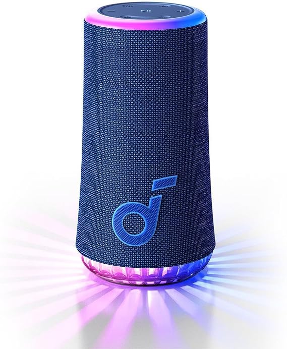Soundcore by Anker, Glow 30W, 30W 360° Ses, Senkronize Radyant Işık, 18 Saat Oynatma Süresi, Özelleştirilebilir EQ, Işık Gösterisi, IP67 Su Geçirmez, Soundcore Glow Taşınabilir Hoparlör, Mavi