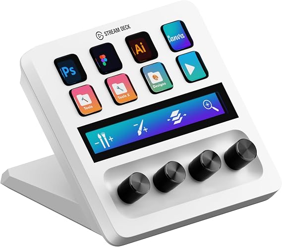 Elgato Stream Deck + White, Audio Mixer and Studio Controller | LCD keys, dials and touch strip, Compatible with Zoom, Teams, Office apps, Unlocks Wave Link mixing, Works Mac and PC