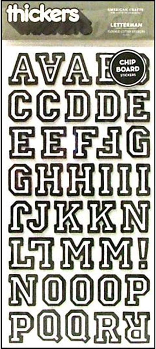 American Crafts Thickers Flocked Chipboard Letter Stickers, Letterman Black
