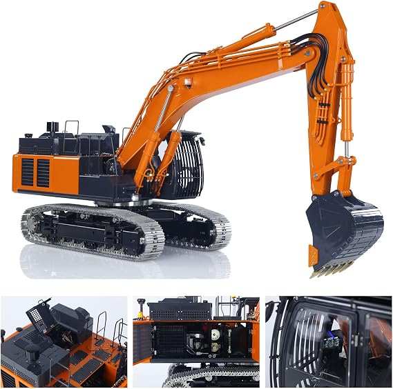 US in Stock, LESU 1/14 RC Hydraulic Excavator Model Aoue Zx490 Metal Remote Control Heavy Digger Car 6Ch Valve Light 6Ch Electrical Slip Ring Hobby Grade Model for Ages 14+