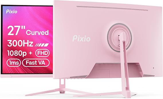Pixio PXC279 Wave Pink 27 inch 300Hz Refresh Rate FHD 1080p Resolution 1650R Curved Fast VA Panel 1ms GTG Response Time Adaptive Sync HDR Curved Gaming Monitor