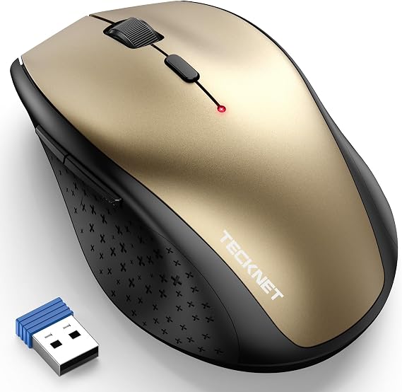 TECKNET 2.4G Wireless Mouse, 4800 DPI Ergonomic Computer Mouse, Gold Black
