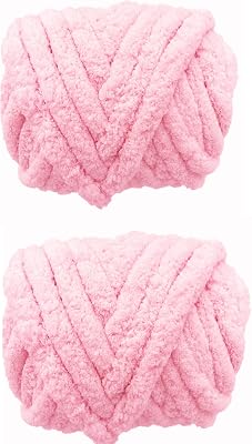 Chunky Knit Chenille Yarn, Jumbo Chenille Yarn Soft Blanket Yarn DIY Chenille Yarn Chunky Wool Yarn for Arm-Knit,Crochet, Knitting & Crafting Pink, 2 Pack  57 Yards