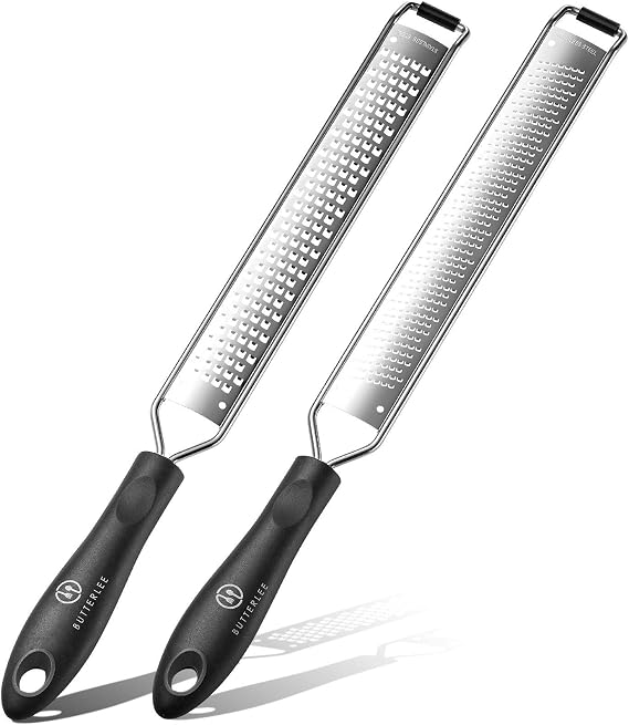 Citrus Lemon/Lime Zester Kitchen Tool & Cheese Grater set by BUTTERLEE, Stainless Steel, Fine Grater, Chocolate-Garlic-Ginger-Nutmeg-Coconut-Spice-Parmesan Cheese Shredder & grater