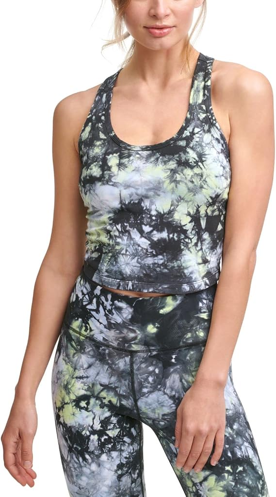 Calvin Klein Performance womens Cropped Tie-Dyed Active Top, Green Glow, Medium