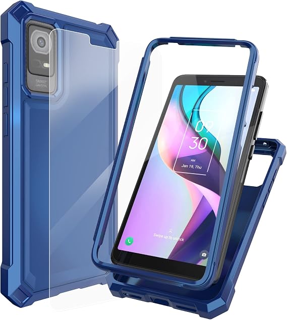Ailiber for TCL ION X Case, Dual Layer Bumper, Screen Protector-Blue | Reinforced Four Corner Guard, Airguard Corners, Scratch Resistant Frosted Grip, Slim Silicone, Military Grade Protective