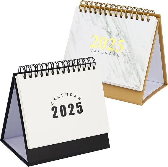 Koqye Small Desktop Calendar 2025,Standing Flip Desktop Calendars for Planning Organizing Daily Scheduler, Small Calendar 2025 for Home Office School (Black & Marble)