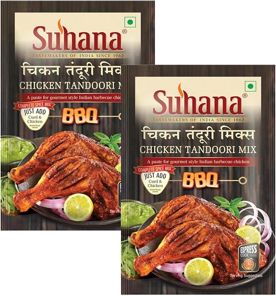 Suhana Spices Mix Powder (Ready To Eat) - Curry Masala Recipe Mixes Casserole Seasoning Herbs - Simplifies & Speeds Up Cooking Process (Pack of 2, Chicken Tandoori Mix Paste 80g (RTE))