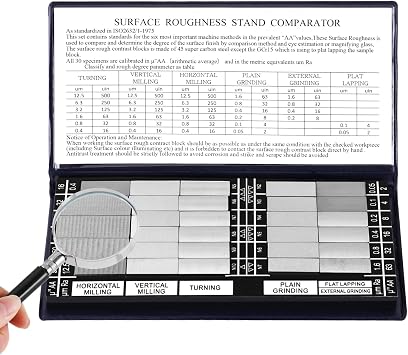 YUCHENGTECH Surface Roughness Standards Set 30Pcs Surface Roughness Comparators with 5X Magnifying Glass Surface Finish Comparator Ra0.05-12.5mm for Lathe Machinery Manufactur Teach