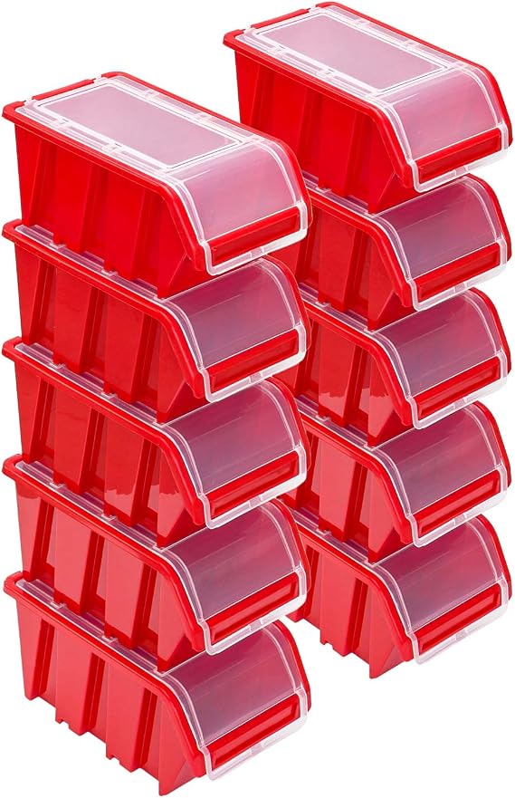 Stacking Boxes Set - 10 x Stacking Boxes with Lid 230 x 160 x 120 mm - Display Box Stacking Box Storage Box Red