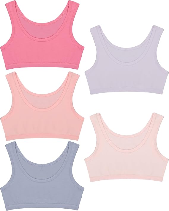 Donella Girls Training Bras - Soft Cotton Kids Sports Bra, 5 Pack Crop Tops