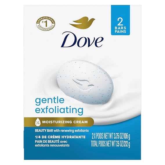 Dove Beauty Bar Soap 2 Bars for Soft, Smooth Skin, Gentle Exfoliating, Gently Renews Skin 3.75 oz