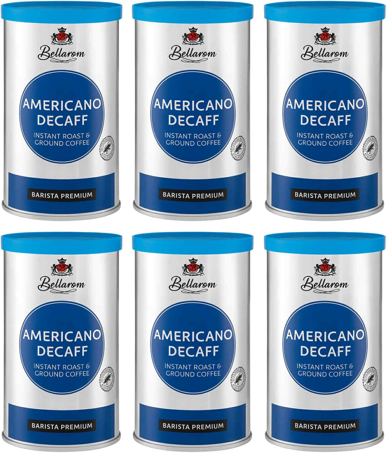 LUNEXA Bundle – Bellarom Americano Decaff Instant Roast & Ground Coffee 6 x 100g Tins | Barista Premium | Smooth Decaffeinated Coffee | Instant & Ground Blend for Rich Flavour