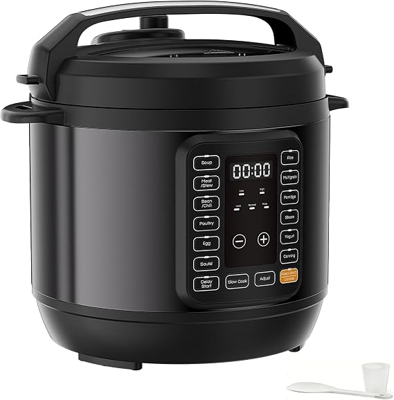 HealSmart 8QT Electric Pressure Cooker, 16-in-1 & Non-Stick Stainless Steel Multi Cooker with 12 Presets for Slow Cook, Meat Stew, Steam, Saute, Canning, Yogurt Maker, Dishwasher Safe, Black