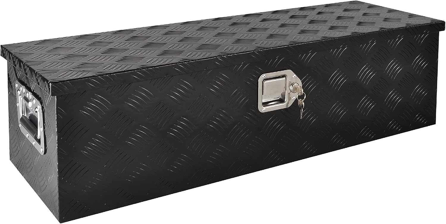 FGJQEFG 39 Inch Aluminum Heavy Duty Truck Bed Tool Box Truck Car Outdoor Trailer Pickup Toolbox, RV Storage Organizer Trailer Storage Tool Box wLock & Keys, 5 Bar Tread, Black 39"X13"X10"