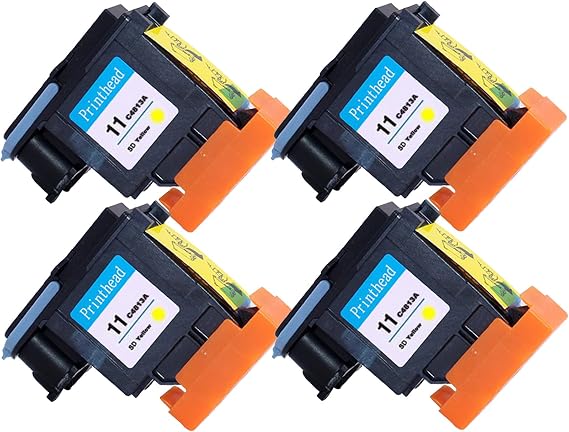 4 Pack Printhead Replacement for HP 11, C4810A C4812A C4813A C4811A Ink Printhead Compatible for HP Designjet 100 110 70 500ps 500 800 510 Office Jet 9110 Pro K850 850dn,Yellow-1 Set