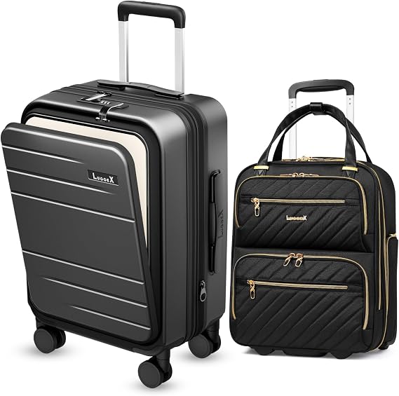 LUGGEX Carry On Luggage 22x14x9 Set Airline Approved, UDK+FLO5 Lightweight Under seat and Carry On Combo (UX-FX-Core, Set)