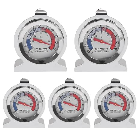 5Pcs Refrigerator Thermometer -30~30C/-20~80F Fridge Analog Freezer Thermometer Stainless Steel Large Dial Temperature Gauge for Home, Kitchen, Restaurants Refrigerator