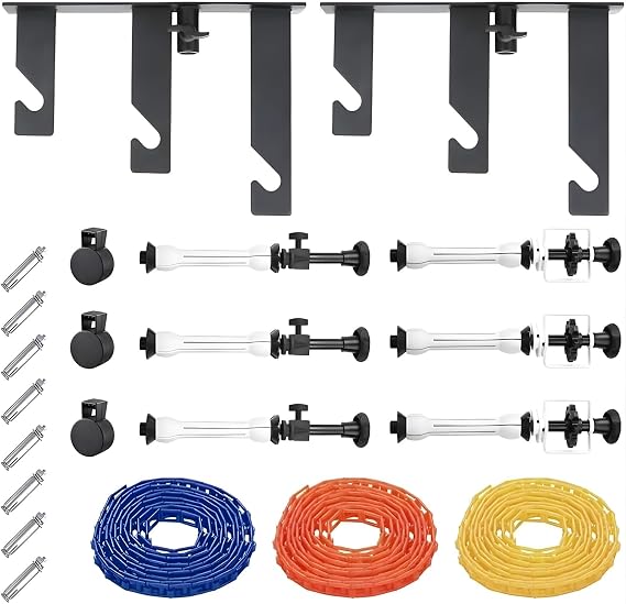 Fotoconic 3 Roller Wall Mounting Manual Background Support System, Including Two(2) Tri-fold Hooks, Six(6) Expand Bars, Three(3) Chains