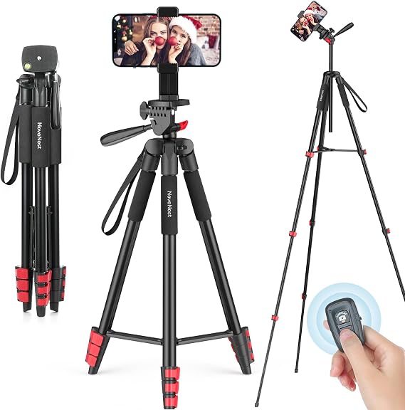 65" Phone Tripod Stand for iPhone Camera Wireless Remote & Holder