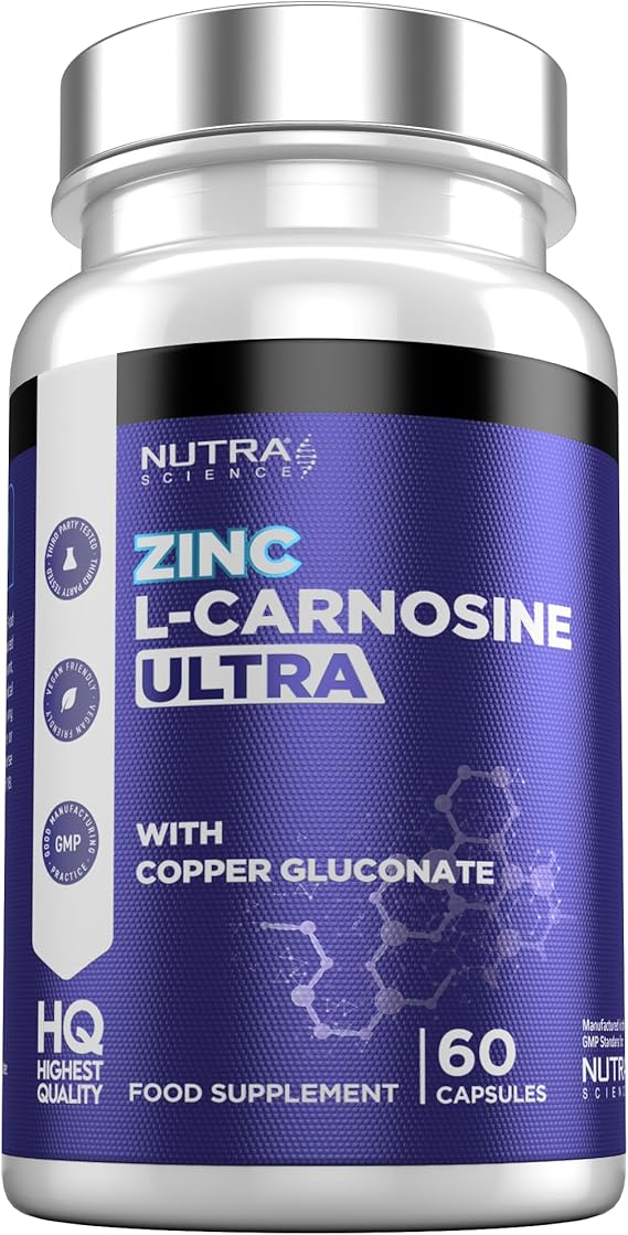 Zinc L-Carnosine Ultra – High Strength 81MG Zinc L Carnosine + Copper – Digestive & Gastric Support Zinc Supplement – 60 Vegan Capsules