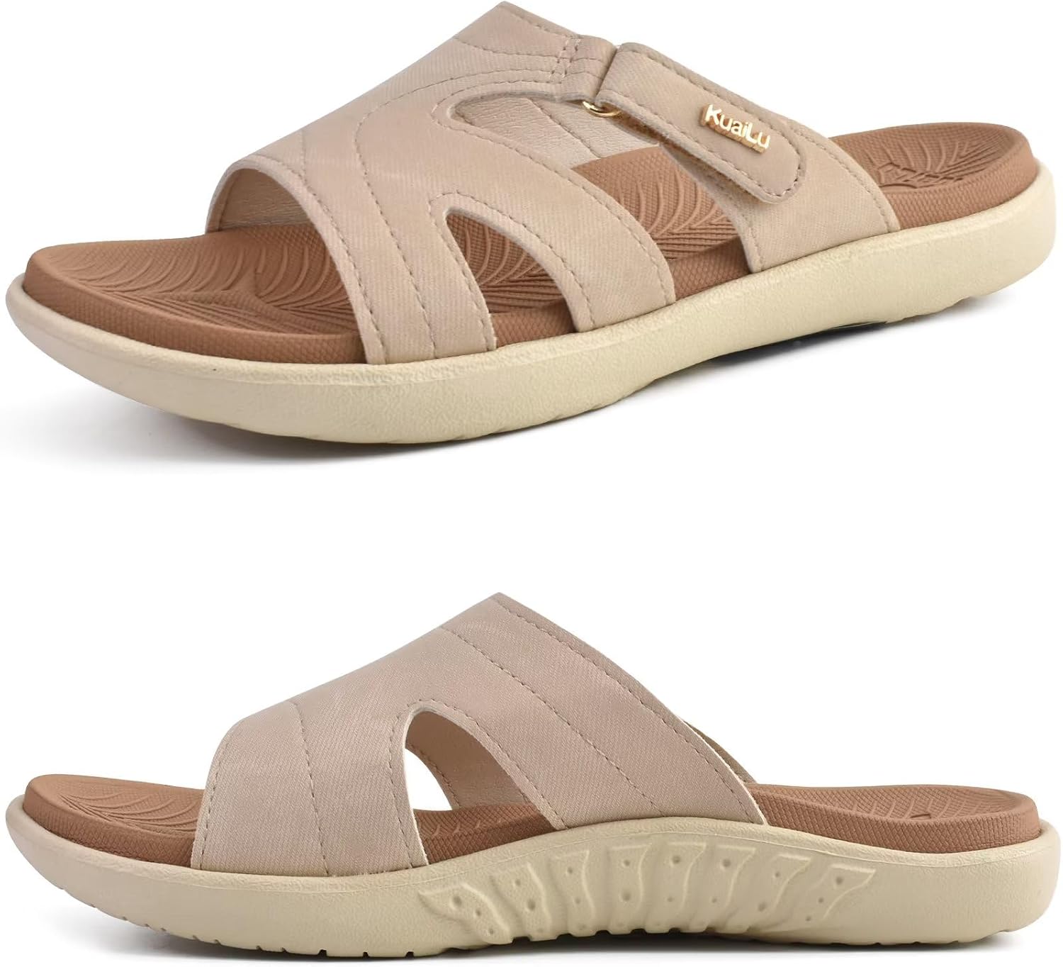 KuaiLu Womens Fashion Orthotic Slides Ladies Lightweight Athletic Yoga Mat Sandals Slip on Thick Cushion Slippers Sandals with Comfortable Plantar Fasciitis Arch Support