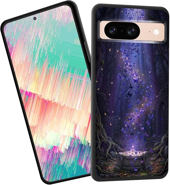 for Pixel 8a Case,Slim Shockproof TPU Soft Rubber Silicone Cover Phone Case for Google Pixel 8a,Butterflies in Magical Forest