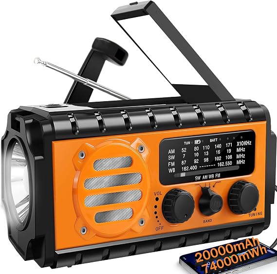 NOAA Weather Radio, 20000mAh Emergency Portable Radio, Hand Crank & Solar