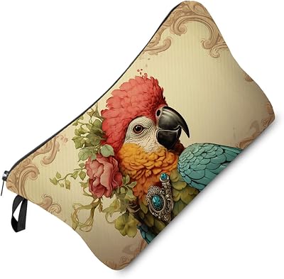 Lady Parrot Makeup Bag Vintage Parrot Small Organizer Bag Zipper Pouch Retro Lady Parrot Cosmetic Bag Present for Women Friends Bird Lovers
