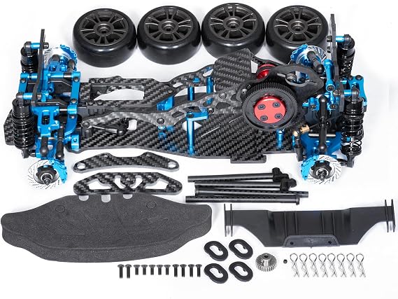 Metal Alloy & Carbon Fiber 1/10 RC Chassis Frame Kit Upgrade Components for Sakura D5 Mini+MR RC Flat Road Drift Car Body Frame Chassis Kit with 4 Wheels