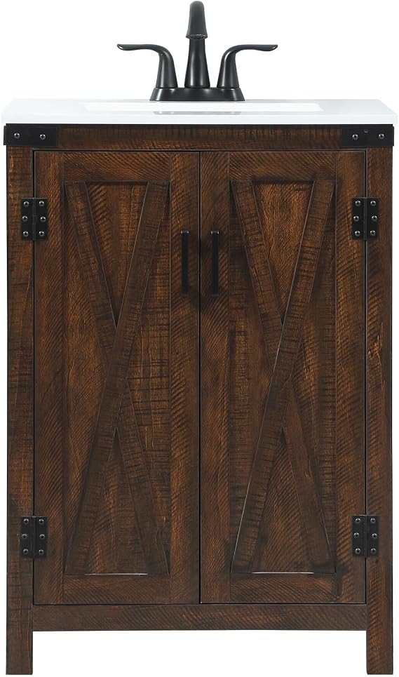 24 Single Bathroom Vanity, with Engineered Marble Top Soft-Close, Expresso