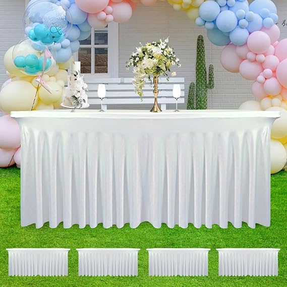 4 Pack White Stretch Table Skirt for 4ft Rectangular Tables (48"x24"x30")
