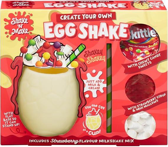 Create Your Own Easter Egg Shake 131g - Sweets - Includes: Chocolate Egg, Strawberry Flavour Milkshake Mix, Chewy Candy Sweets, Strawberry Syrup, Mini Marshmallows, Straw