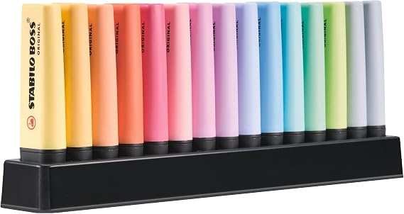 Highlighter - STABILO BOSS ORIGINAL Pastel - Deskset of 15 - Assorted Colours