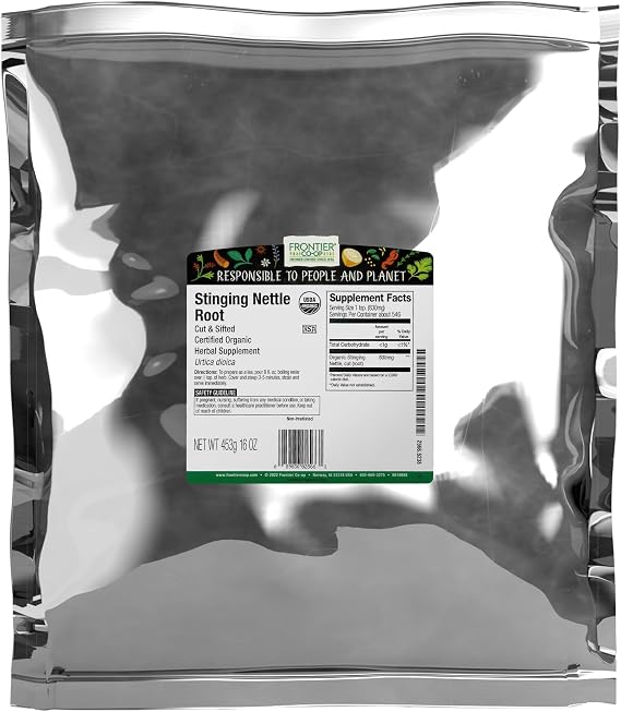 Frontier Co-op Organic Stinging Nettle Root, Cut and Sifted, Kosher | 16 Ounce (Pack of 1)