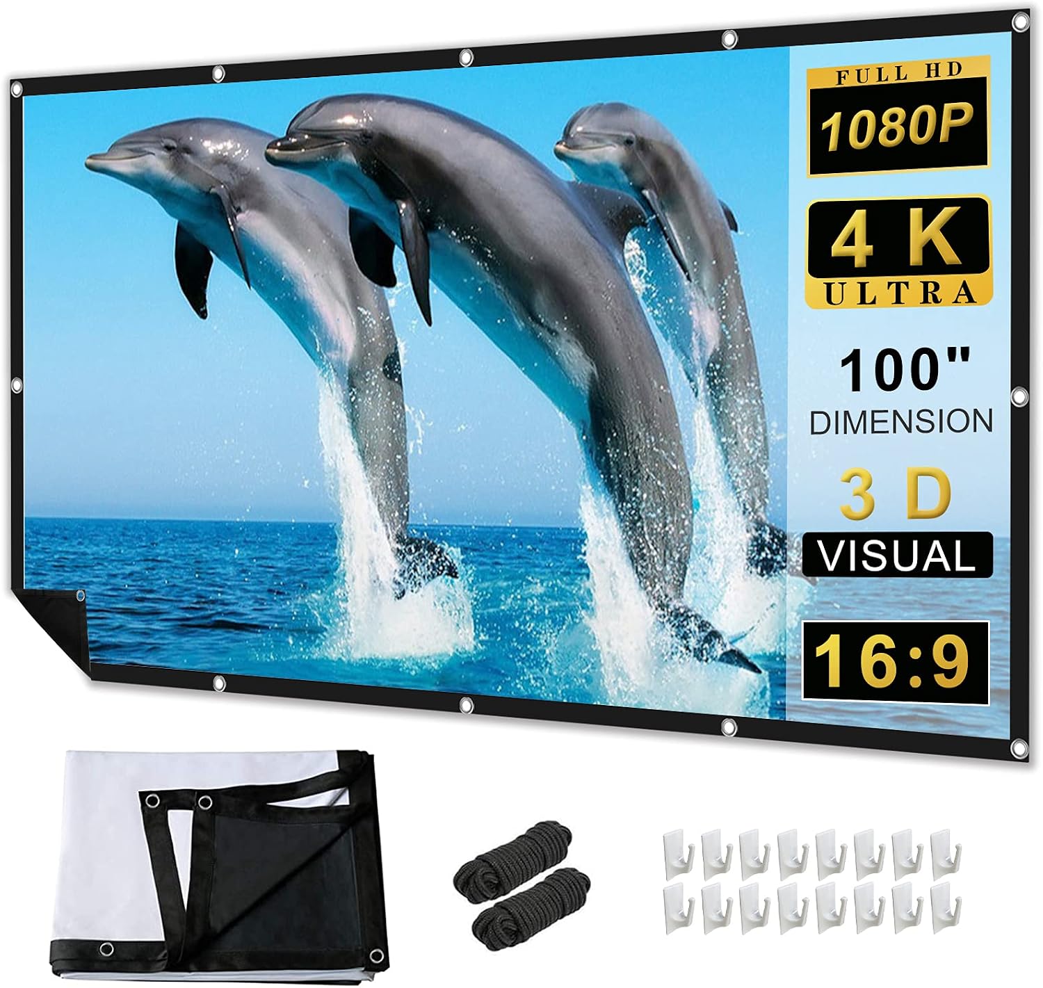 Gobran Projector Screen 100 inch 16:9 HD 4K Foldable Portable Movie Projector Screen for Video Projectors Screen OutdoorHome Theater for Home, Party, Office
