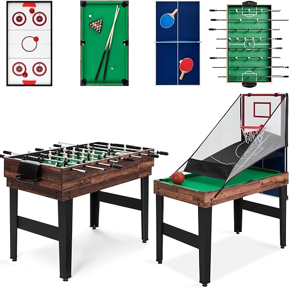 Multi Game Table,Combo Sports Game Table for Kids Pool Table, Foosball Table,Table Tennis Table,Air Hockey and Basketball with All Accessory Great Gift for Kids (4ft, 1.2m)
