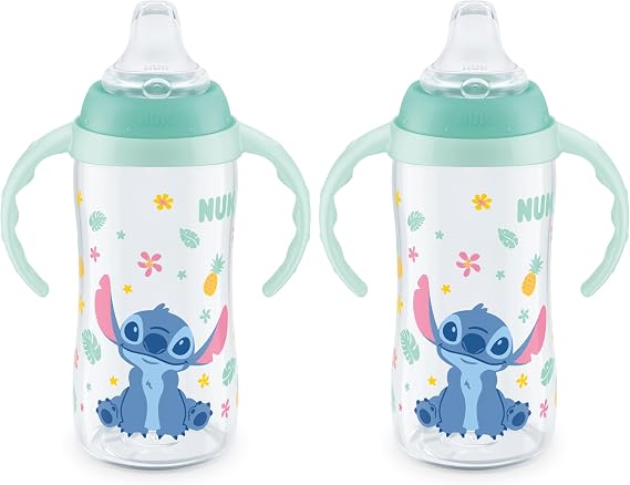 NUK Learner Cup, 10 Oz, Pack of 2, Disney's Stitch Soft Spout, Easy-Grip Handles, BPA Free, Spill Proof Transition Sippy Cup