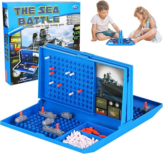 Sea Battle Ship Board Game, Battleship Classic, Sink the Ships Board Game, 2 Player Strategy Board Game, Strategy Board Game Sea Battle Toy for Children Aged 4 and up (Blue)