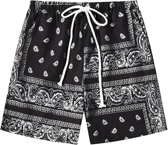 Boy's Paisley Shorts Boho Drawsring Waist Casual Gym Beach Bandana Summer Bandana Shorts with Pockets