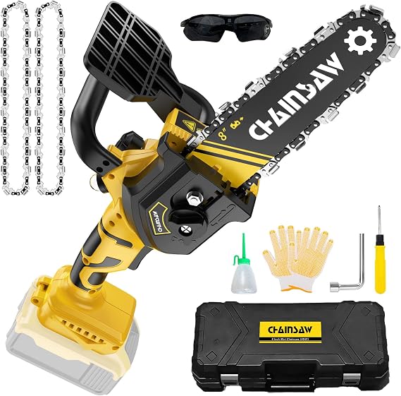 Mini Chainsaw 8 Inch for Dewalt 20V Max Battery, Brushless Cordless Pruning Chainsaw, Battery Powered Mini Chain saw for Wood Cutting, Tree Trimming (only tool)