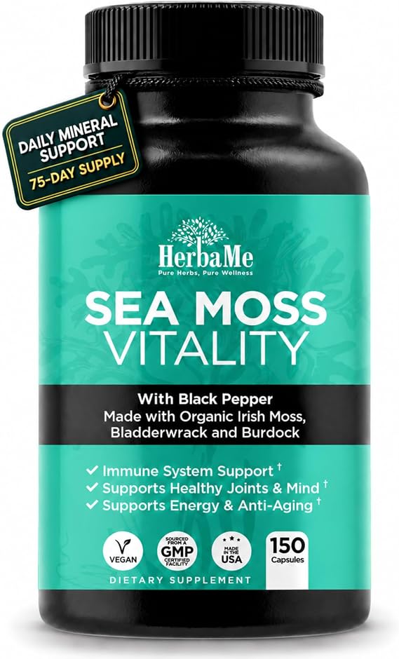 HerbaMe Organic Irish Sea Moss Supplement with Bladderwrack & Burdock