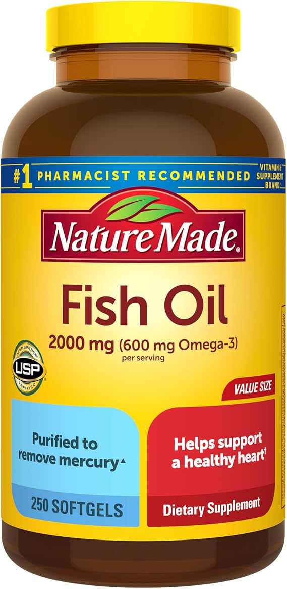 Nature Made Fish Oil Omega 3 Supplements, 2000mg per Serving, 250 Softgels