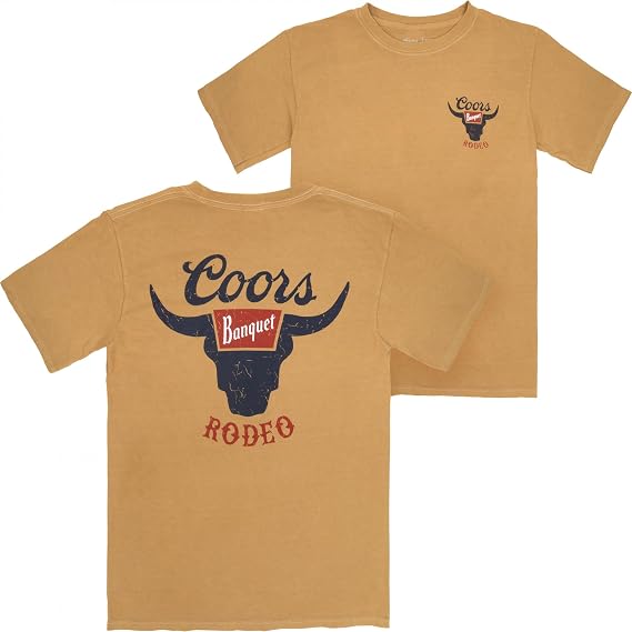 Coors Banquet Rodeo Logo Distressed Front and Back Print T-Shirt