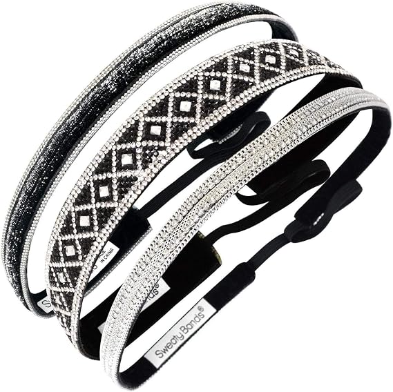 Sweaty Bands 3 Pack Headbands Bling Queening, Ombre', Dripping in Diamonds | Velvet Lined, No Slip, Sparking, Jeweled Workout Headbands All Day Wear