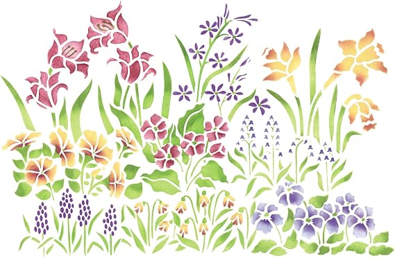 Small Mixed Flower Garden Wall Stencil SKU #182B by Designer Stencils