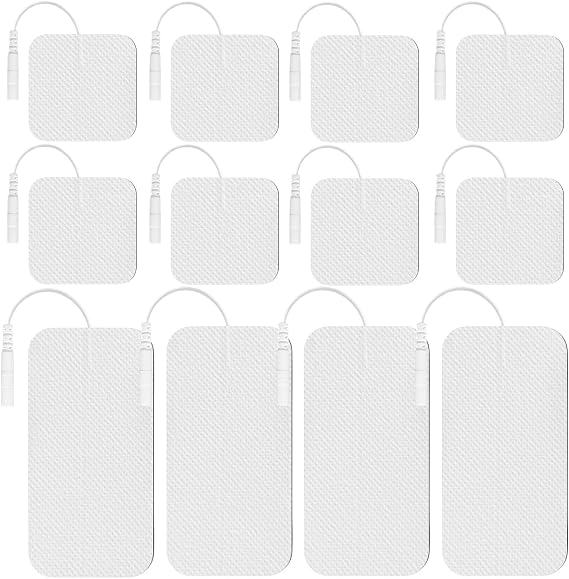 12 Packs TENS Unit Pads, Reusable Replacement Pads Compatible with AUVON TENS 7000 Nicwell Etekcity TENS Unit, VOVOU Self-Adhesive Electrodes with 2mm Pin Connector for Electrotherapy, 2"x2" & 2"x4"