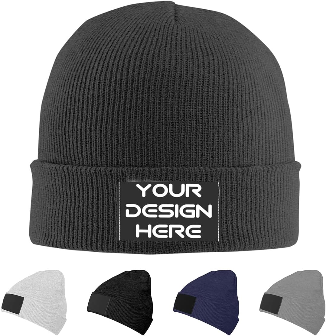 Custom Knit Hat Add Your Design Here, Customize Logo Text Beanie for Mens Womens