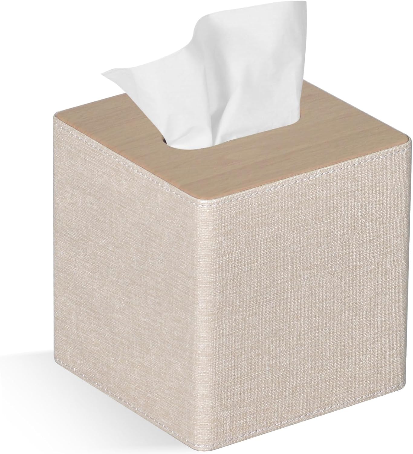GOLRANLYE Tissue Box Cover Square PU Leather Facial Tissue Box Holder for Dresser Bathroom Decor Beige