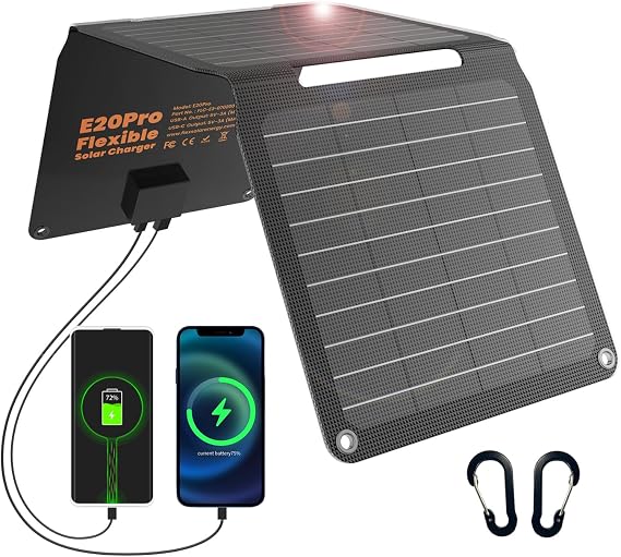 FlexSolar 20w Solar Charger 5V USB-A USB-C Solar Charger Small Solar Panel
